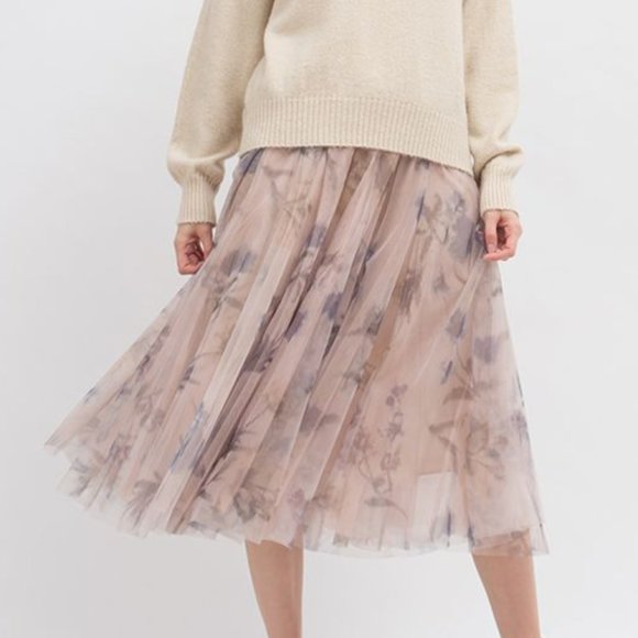 Chicwish Dresses & Skirts - Floral Double-Layered Mesh Tulle Midi Skirt - Size Small